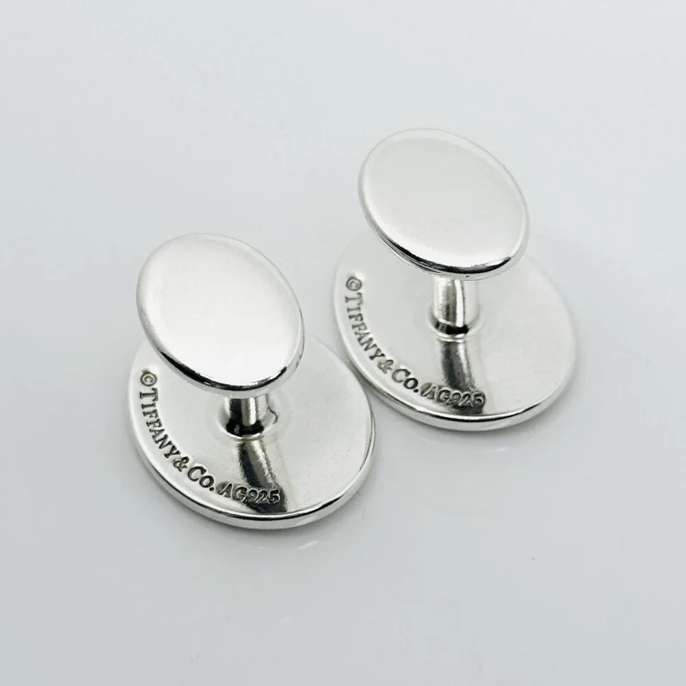 Please Return to Tiffany Oval Cufflinks in Silver with Hallmarks on Back